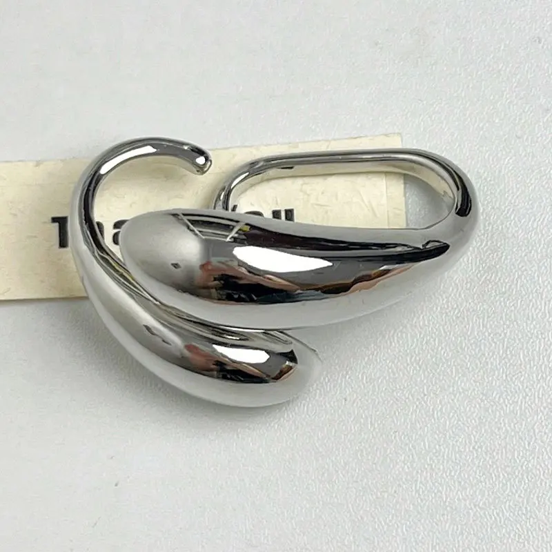 Metal Glossy Double Water Drop Open Ring for Women European and American Personality Exaggerated Trend Jewelry Accessories