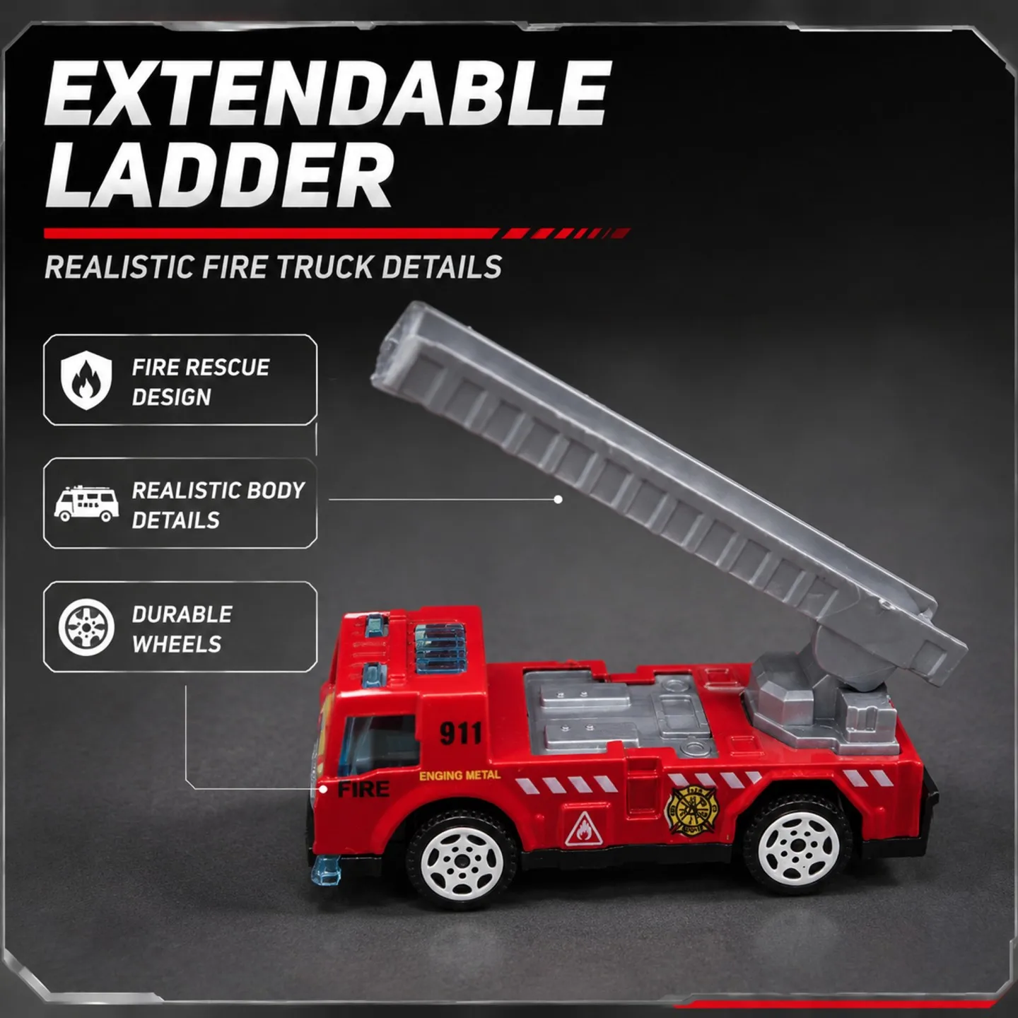 1:64 Alloy+Plastic Fire Fighting Vehicle Set for Kids City Rescue Construction Fire Ladder Truck Tanker Water Cannon Car Toy
