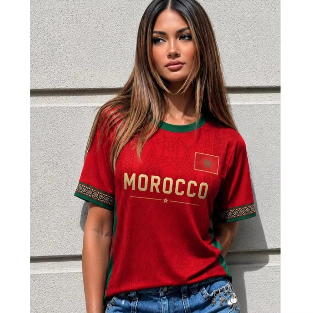 Y2K Retro Sports Style Moroccan-themed Soccer Fans Jersey  Men Women Kids Summer Breathable Stylish Casual Streetwear T-Shirt