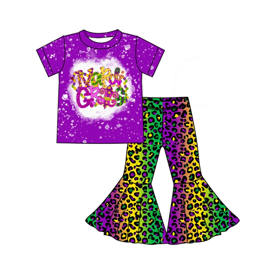 Mardi Gras Mask Purple Print Boys Clothing Girls Clothing Baby onesie Short sleeve suit Siblings wholesale