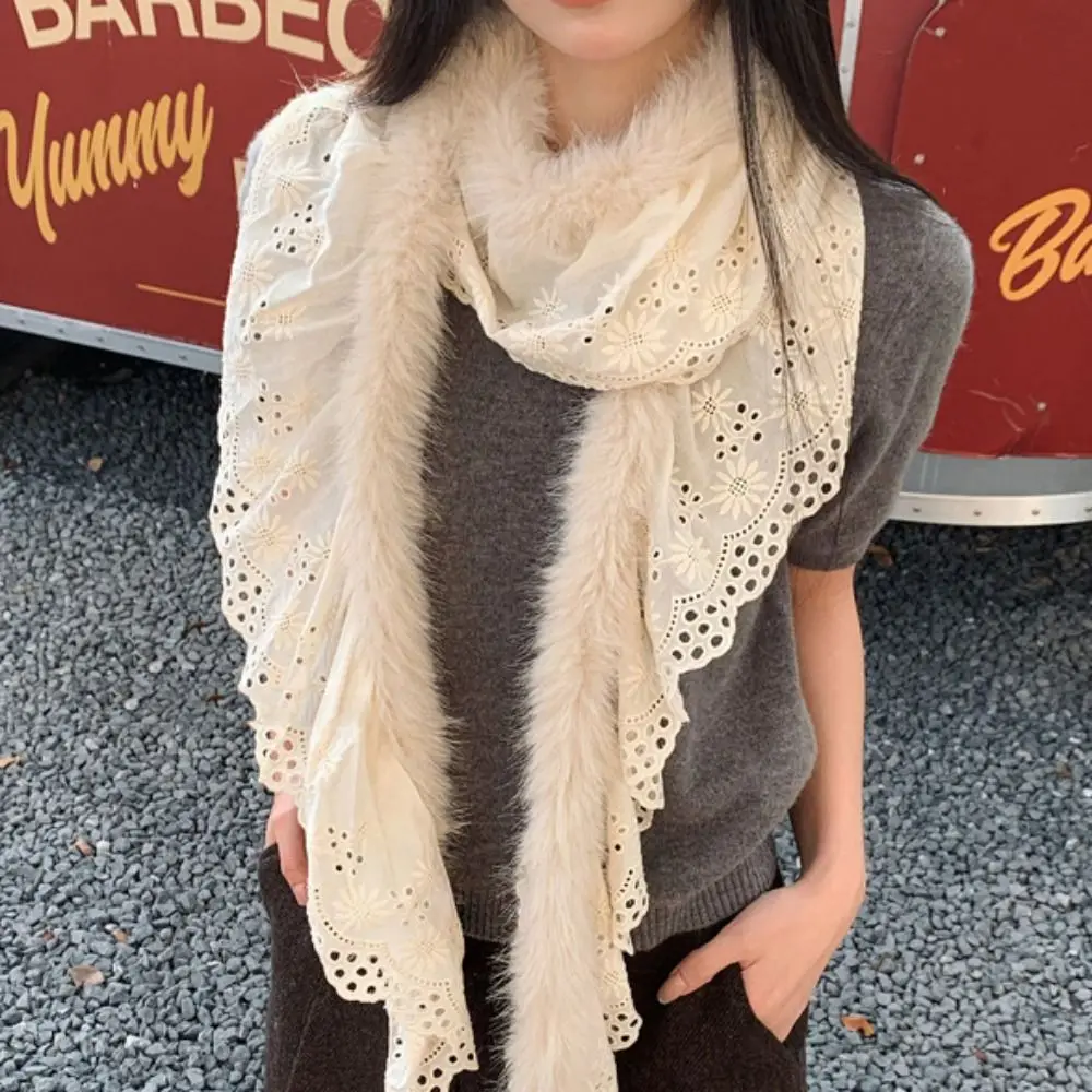 Simple Y2k Lace Scarf Spicy Girl Thicken Shawl Solid Color Warm Winter Scarves Autumn Winter