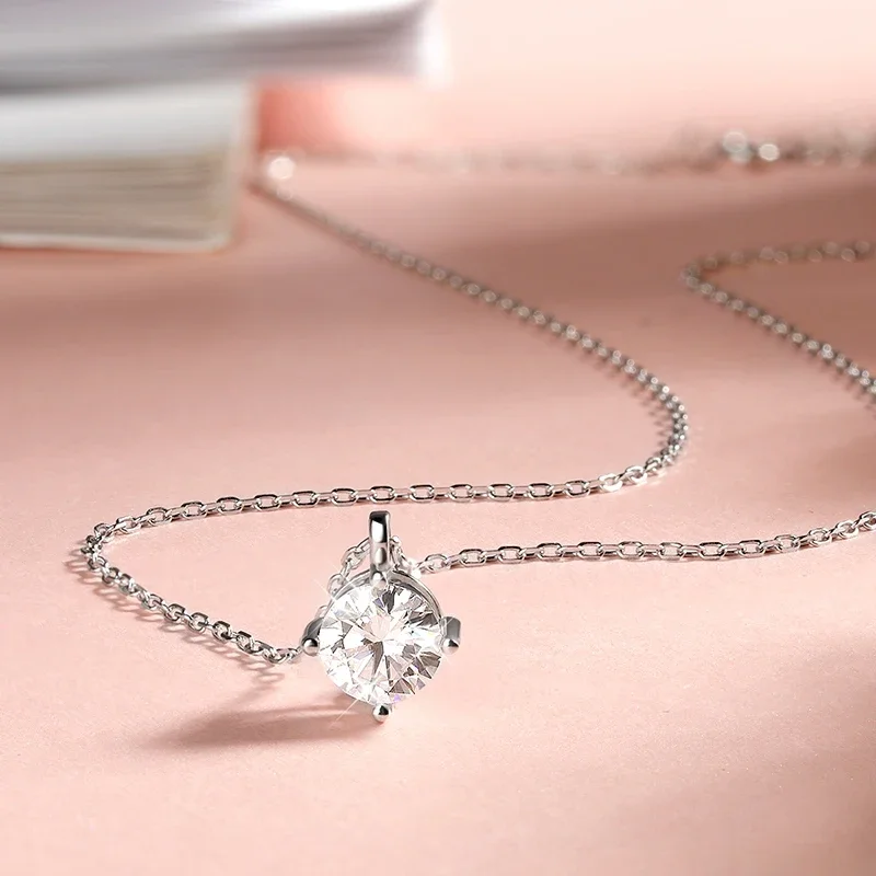 Smyoue 0.3-3CT D Color Moissanite Necklace for Women Classic 4-claws Pendant Sparkling S925 Sterling Silver Lab Diamond Chain