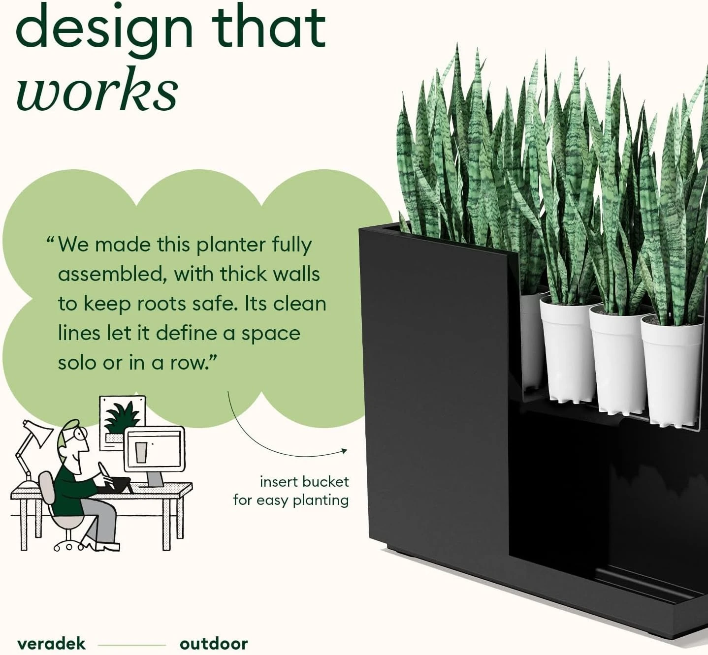 Tall Rectangular Outdoor Plastic Planter, Modern Block Series Span Plant Container with Removable Inner Bucket, Decorative Planter for Porch Patio Flowers & Greenery
