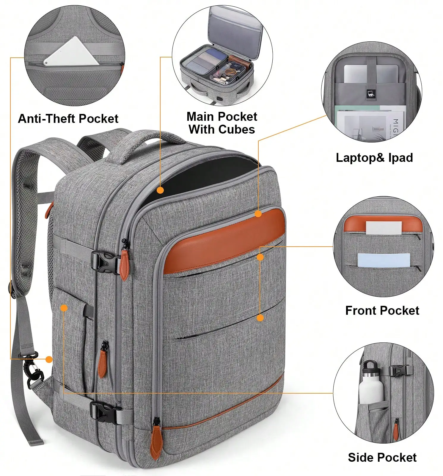 5PCS Travel Backpack Carry On Backpack 42L Flight Approved, Expandable Laptop Backpack With Packing Cubes & Shoe Pocket, Water Resistant Luggage Backpack For Men Women, TSA Approved, Large Backpack