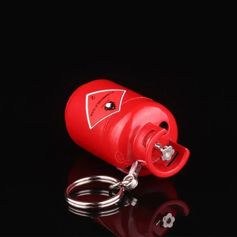 Funny Gas Cylinder Style Lighter with Keychain Inflatable Gas Butane Cigarette Lighters Smoking Accessories Gadget for Men