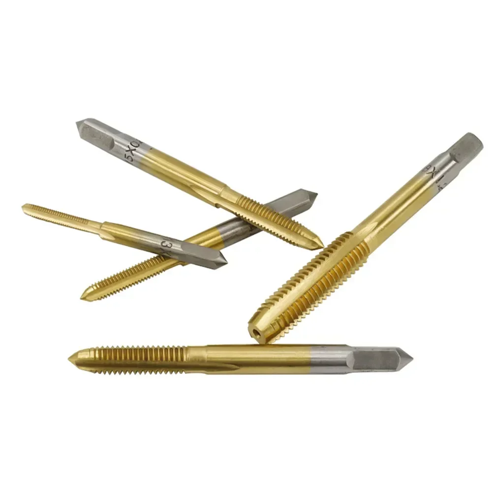 5pcs M3 M4 M5 M6 M8 Titanium Coated Hand Tap Set Hss Straight Flute Thread  Right  Screw Threaded Drill