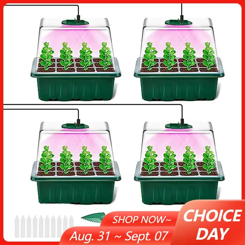 12 Cells LED Growth Light Seed Starter Trays Kit 4 Timed & 5 Adjustable Brightness Plant Seedling Box with Ventilation Valve