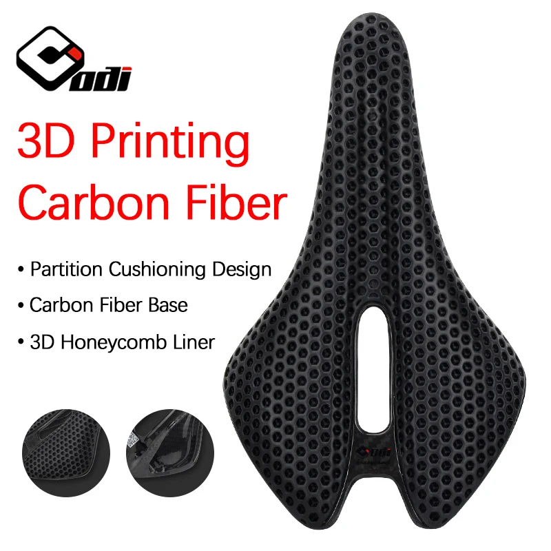 ODI Carbon Fiber 3D Printing Bike Saddle 150mm Ultra-Light and Breathable Hollow Honeycomb Cushion Soft Seat for Road Bike/MTB