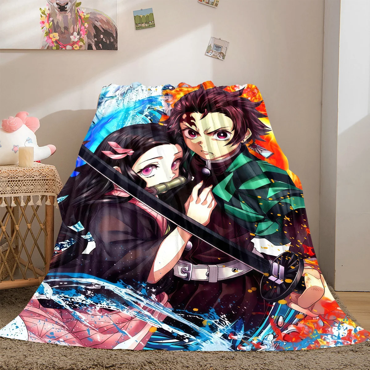 Tanjiro Kamado Nezuko Kamado Print Blanket Warm Comfortable Flannel Cover For Bedrooms, Sofas, Beds, Chairs LXRa3