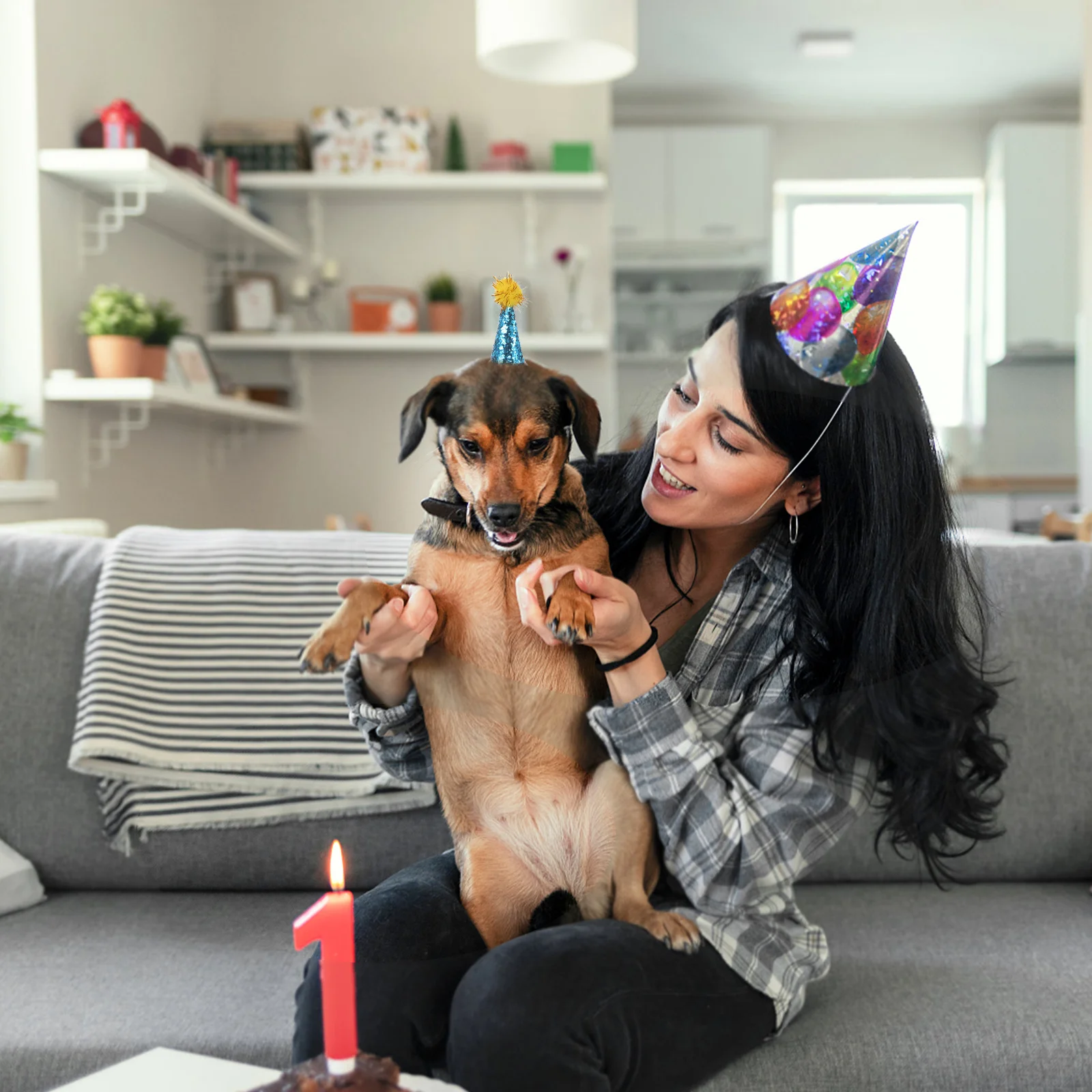 

10Pcs Birthday Hat for Dog Pets Cute Cone Style with Pompom Adjustable Strap for Cat Puppy Party Celebration Decoration Use