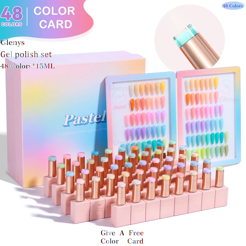 Glenys 48-Color Macaron Nail Polish Glue All-Network Popular Advanced Immersion Gel Color Matching Card Nail Art Varnish Set