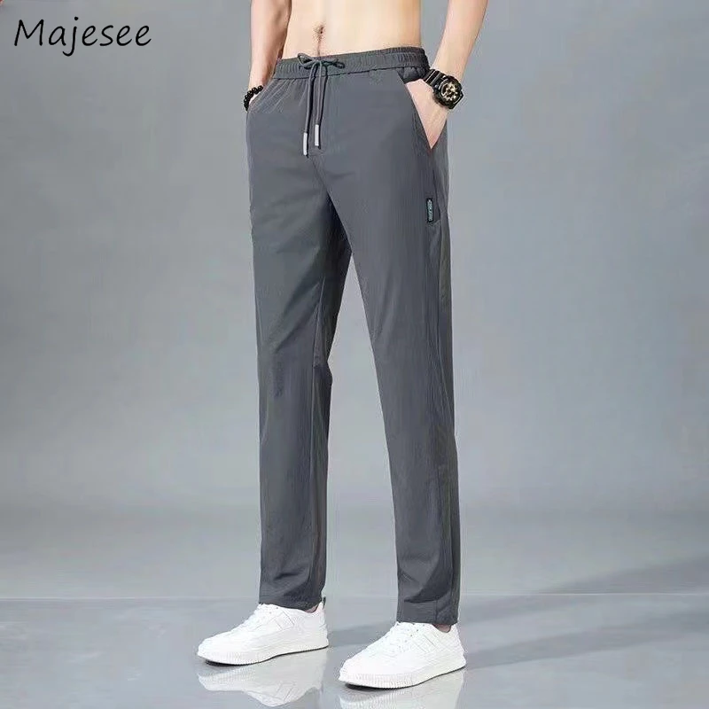 

Casual Pants Man Ankle-length Korean Style Elastic Waist Drawstring Straight Breathable All-match Solid Body Building Loose Chic