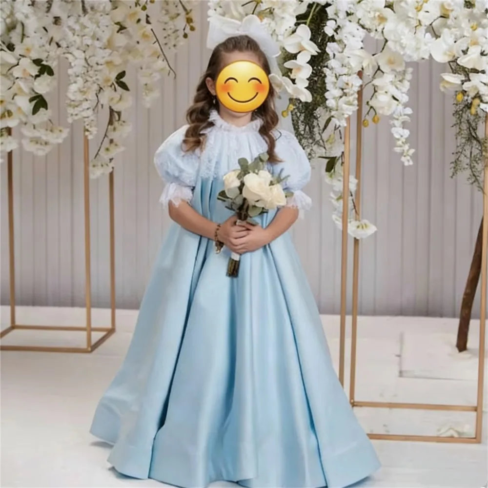 Vestido de niña de flores personalizado para boda, satén esponjoso, pequeña princesa, vestido de fiesta de noche de cumpleaños para niños, vestido de primera comunión