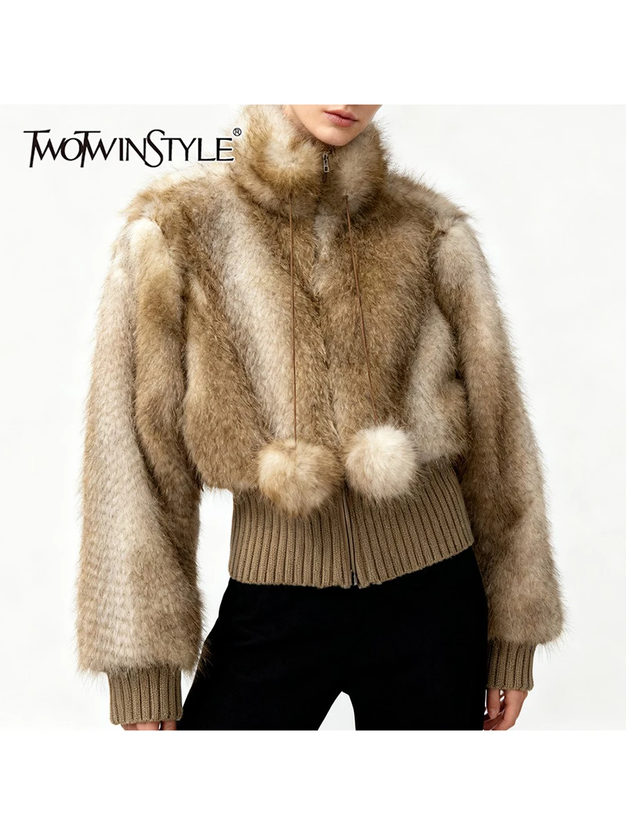 

TWOTWINSTYLE Fashion Spliced Lace Up Casual Jackets for Women High Neck Long Sleeves Tunic Patchwork Zipper Jacket Female New