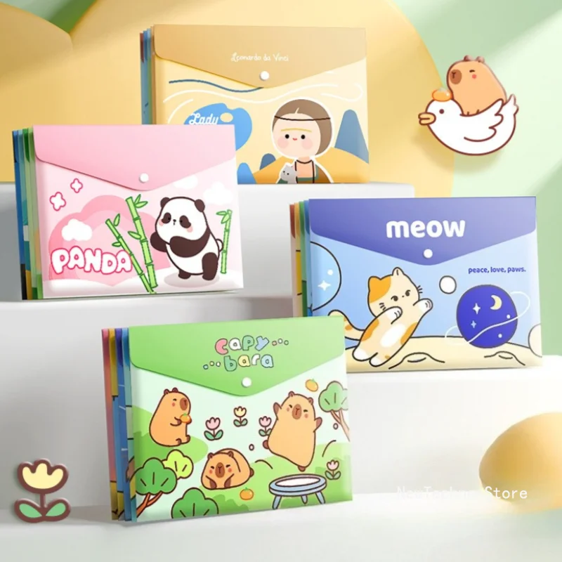 

5PCS/Set Waterproof Document Bag cartoon Large Capacity A4 File Folder Test Paper Storage Pocket Snap-fastener Envelope Folder