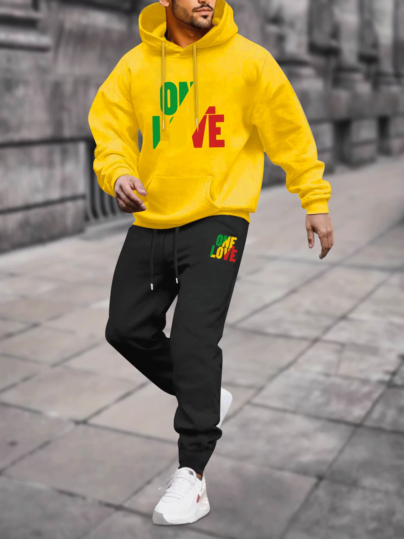 メンズ2ピースセットアップ プリントフーディースウェットシャ - Jogger Sweatpants Men のレビューと価格