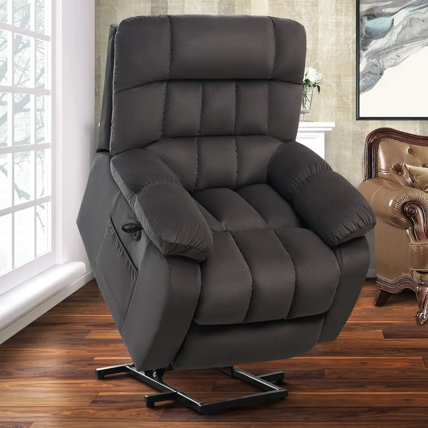 Electric Power Lift Recliner Chair with Massage and Heat for Elderly, Reclining Chairs for Seniors, 3 Positions, Side Pocket