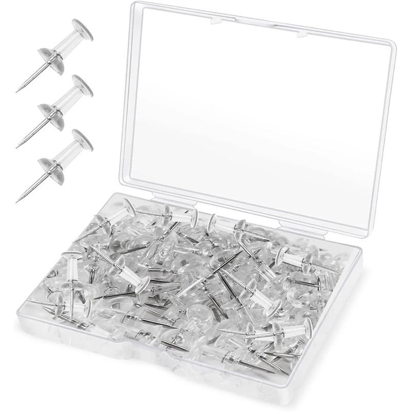 

100Pcs/Box Plastic Clear Tacks Push Pins Drawing Pins Stationery Buttons Pins Office School Stationery Supplies