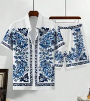 Conjunto de camisa hawaiana para hombre, estampado 3D de porcelana azul y blanca, moda de verano, camisa informal de gran tamaño para uso diario + pantalones cortos, conjunto de 2 piezas