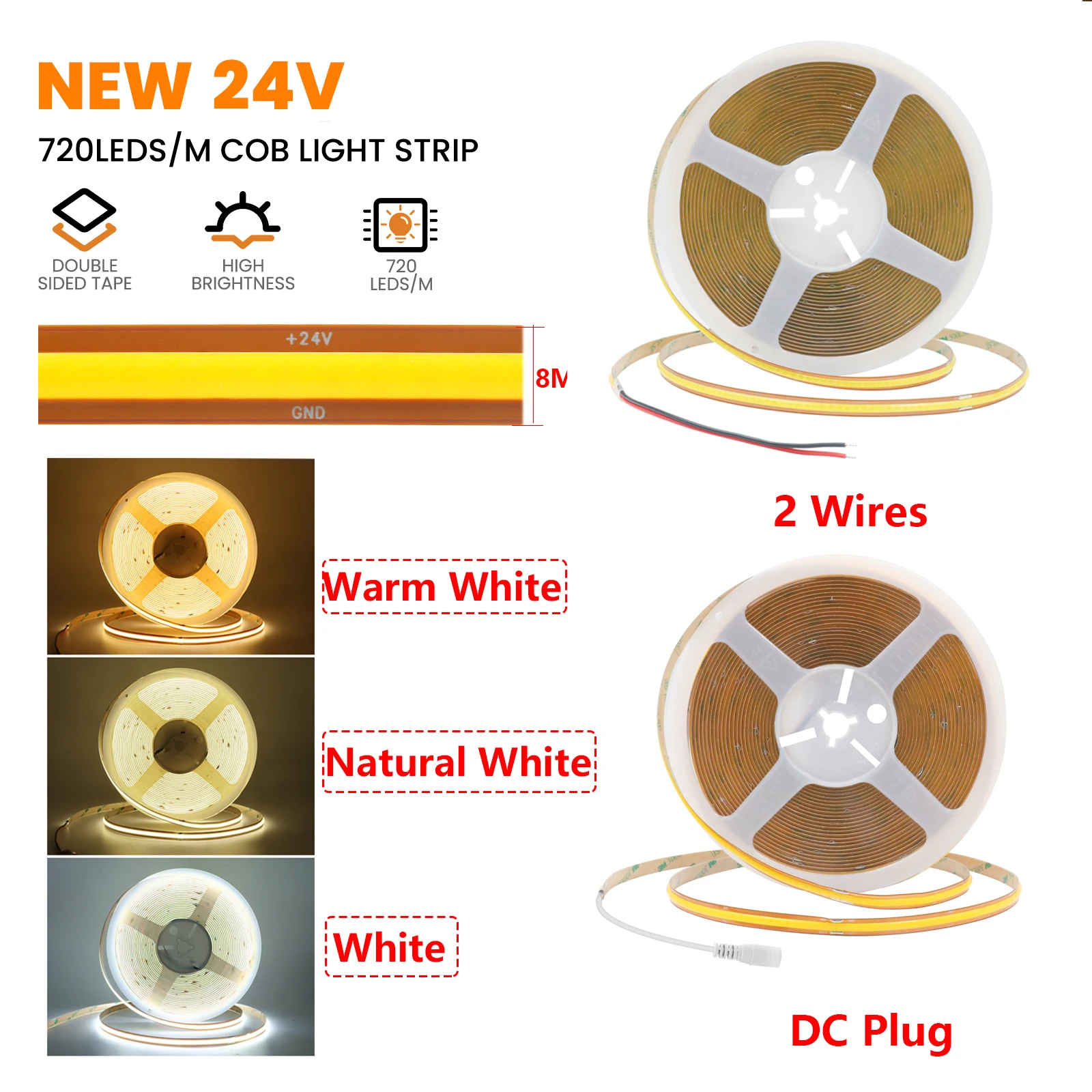 24V 720LEDs/m COB LED Strip High Density Arbitrarily Mini Cut Flexible LED Ribbon Linear Dimmable COB Light Strip 0.5m-20m