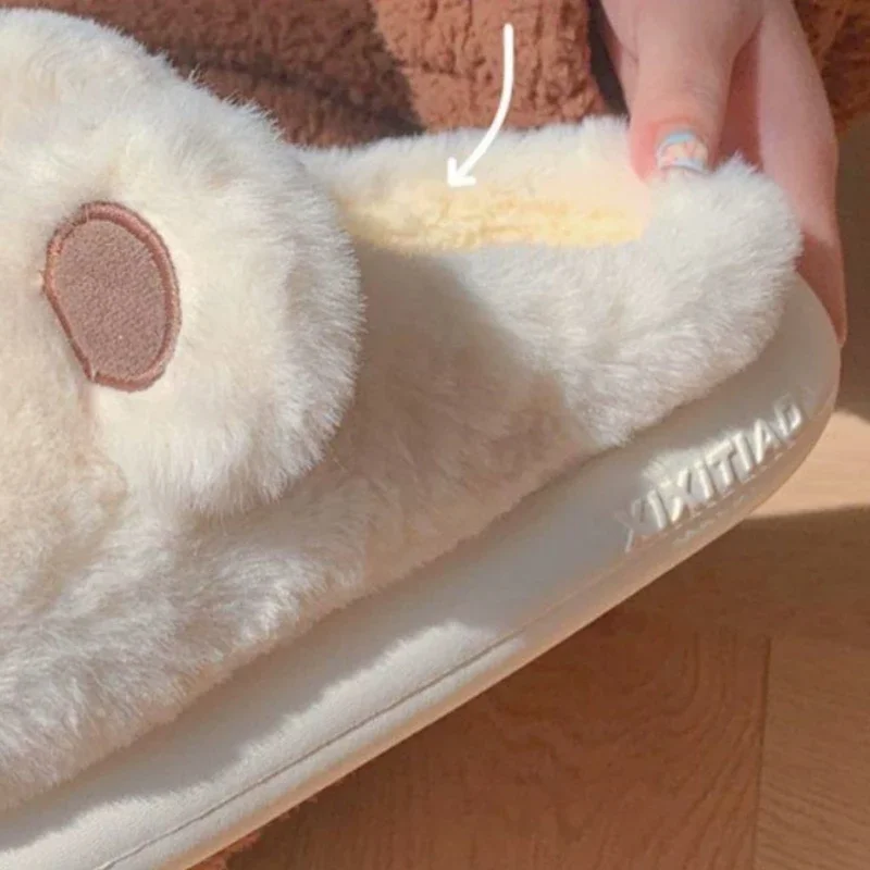 Winter Home Indoor Warm Women\'s Cotton Slippers New Cute Plush Little Bear Slippers Comfortable Soft Sole Simple Plush Slippers