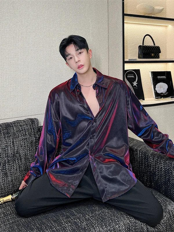 

Trendy Long Sve Liquid Metal Polarized Men's irt Youth Faion Stand Fit Printed No Iron Treaent Four Seasons