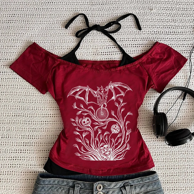 Y2K Punk Estetica Vintage T-shirt a maniche lunghe Goth Creativo Modello comico Stampa Tee Harajuku Streetwear Versatile Top da donna