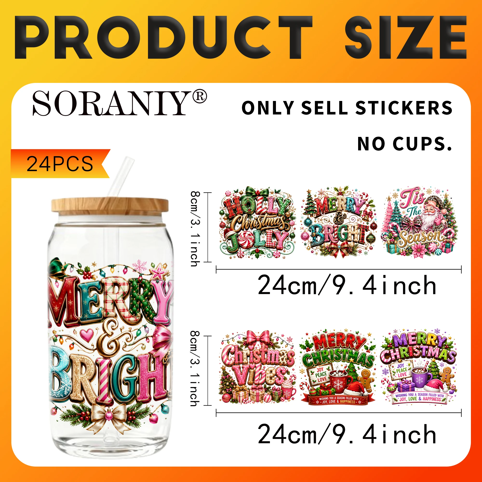UV DTF Transfer Stickers - 24Pcs/Set Christmas Heat Transfer Theme UV DTF 16OZ DIY Transfer Stickers