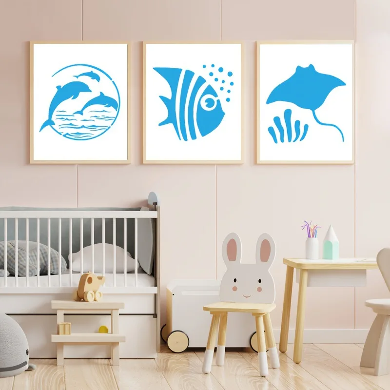 16pcs DIY Mermaid Ocean Turtle Dolphin Spray Painting Stencils Reusable Plastic Templates For Fabric Wood Paper-Craft Supplies - view 5