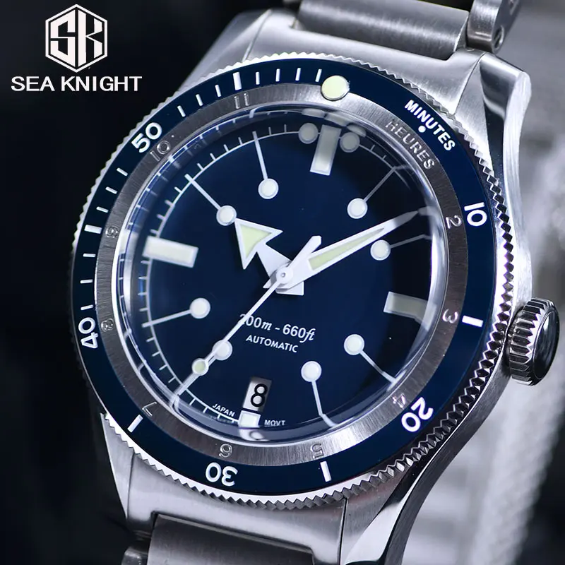 SEA KNIGHT Man 200M Diving Watch Waterproof 316L Steel Mesh Belt C3 Luminous Sapphire Crystal NH35A Automatic Mechanical Watches