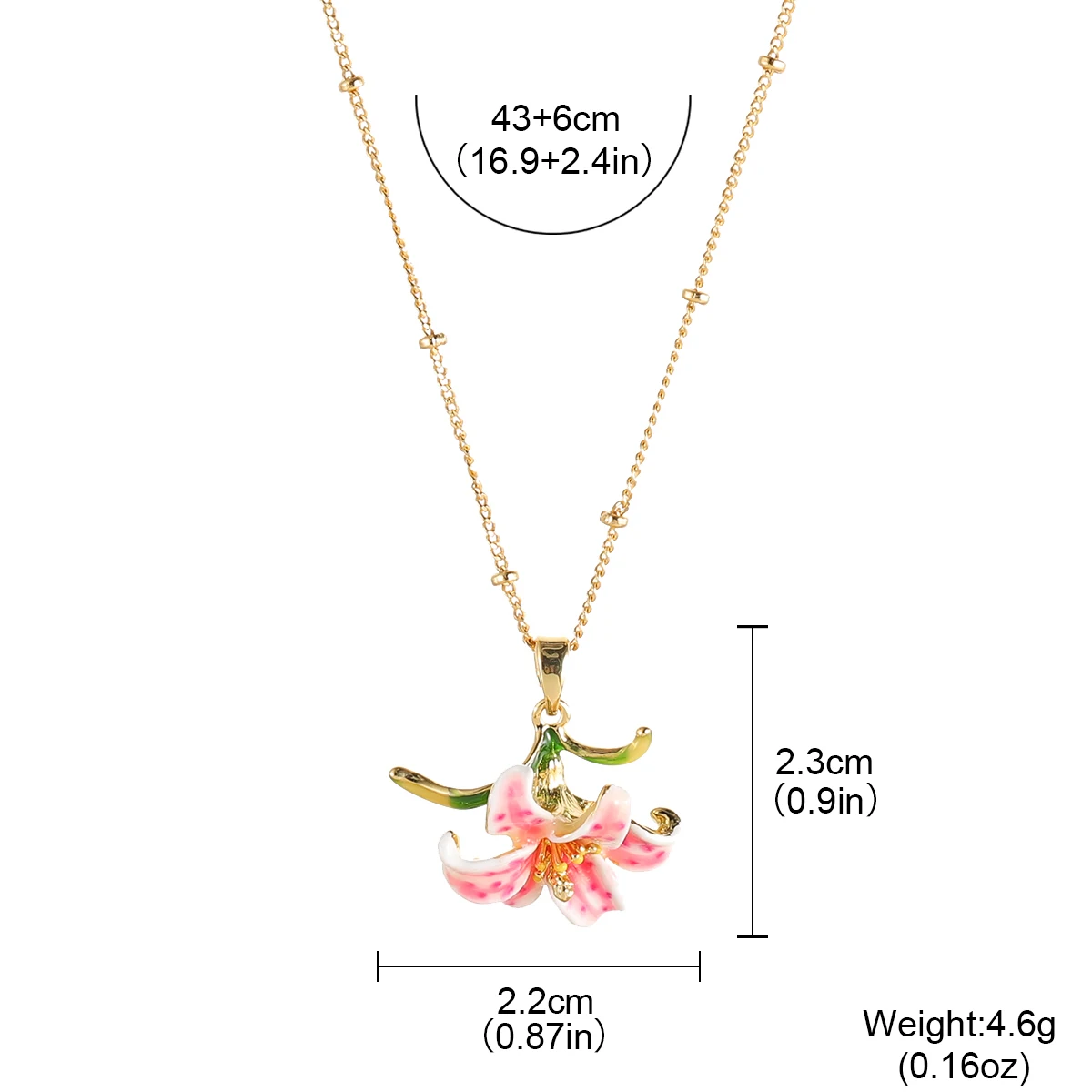 Gold Plated Pink Lily Flower Pendant Necklace - Image 6