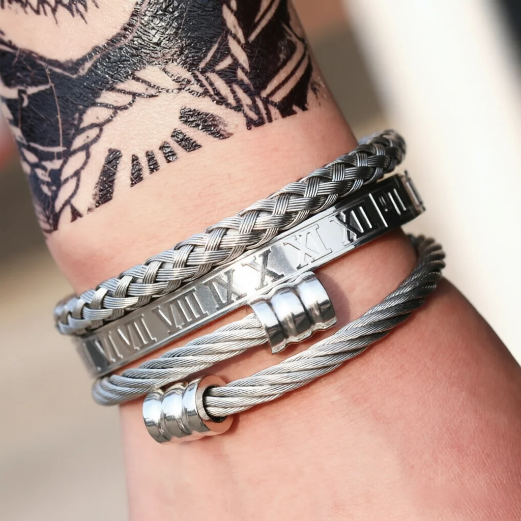 3Pcs Roman Numeral Braided Rope Bracelet Set of Three, Trendy Men's Accessories, Gift for Boyfriend on Birthday or Holiday
