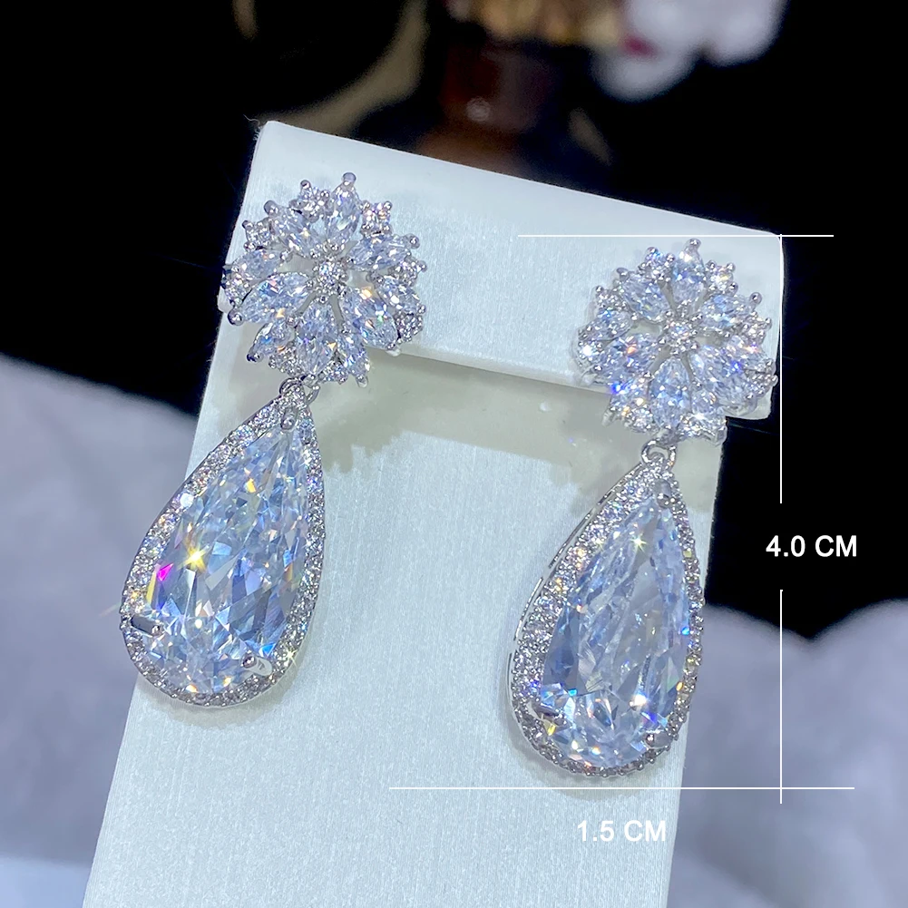 Elegant AAA+ Cubic Zirconia Drop Earrings for Women Bridal Wedding Jewelry Accessories Classique Boucle Oreille Femme  E134