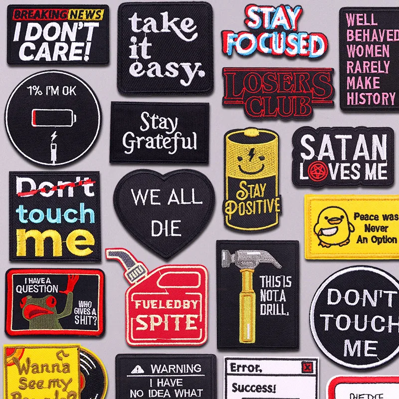 Warning Signage Patch Embroidered Patches For Clothing Danger Warning Sign Letter Iron On Patches On Clothes DIY Fusible Patch