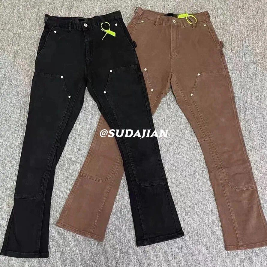 

SUDA Vujade Woodcutting Zipper Work Trousers Flared Black Brown Men Women Jeans Cotton Polyester Winter Wear Iron Free