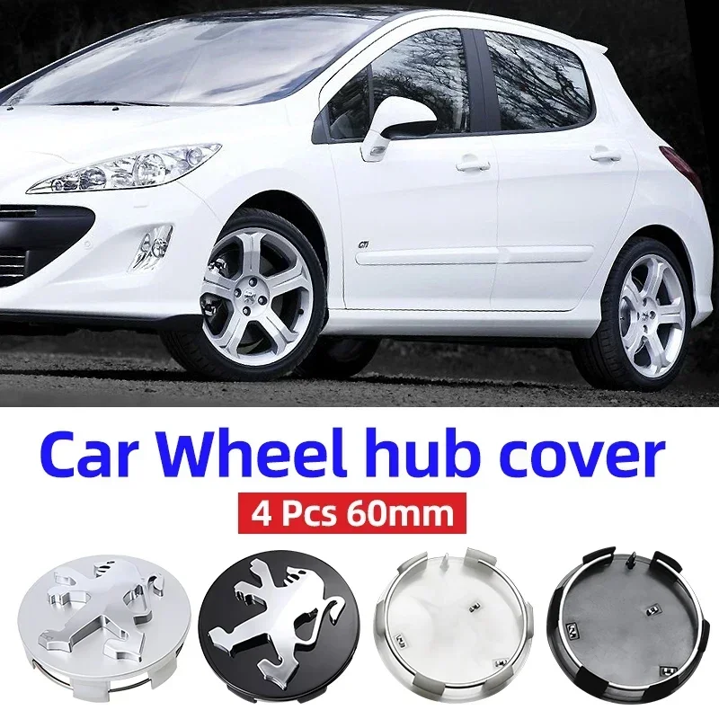 4pcs 60mm Car Wheel Center Hub Cover Badge Logo Emblem for peugeot 108 206 207 307 308 406 407 408 508 2008 3008 4008 5008 RCZ