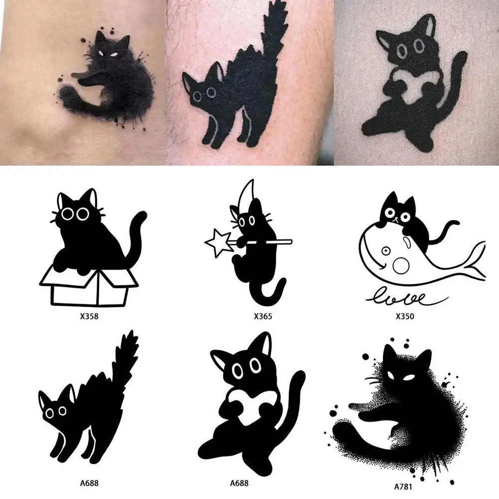 

4/6pcs Cat Herbal Juice Tattoo Sticker Dark Cute Trendy Wrists Fake Waterproof Tatuajes Tatto Semi-permanent Arms Lasting C N4R6
