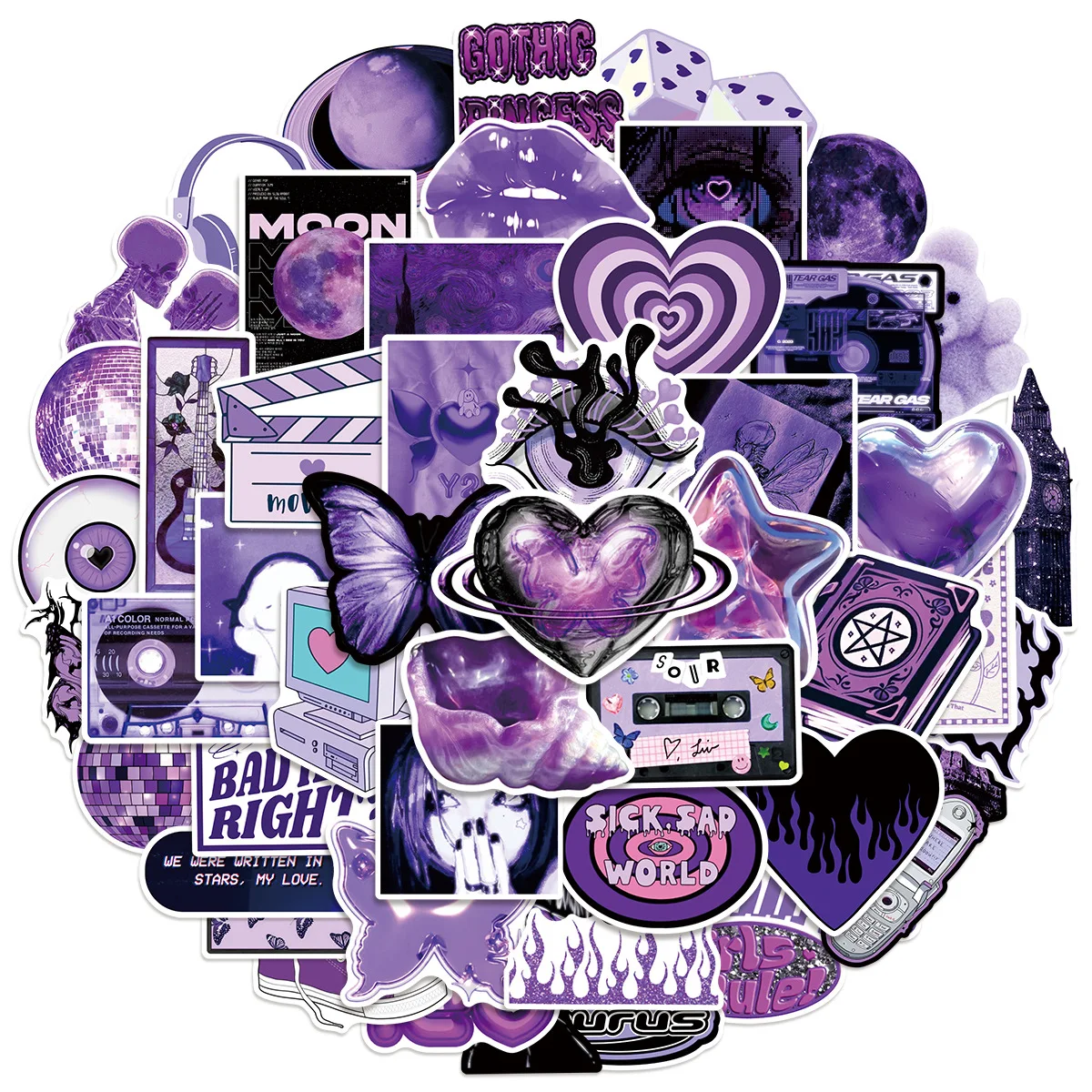 50/100PCS Purple Y2K Girl Doodle Stickers, Waterproof Decals for Stationery Phone Suitcase Scooter Helmet Car view 3
