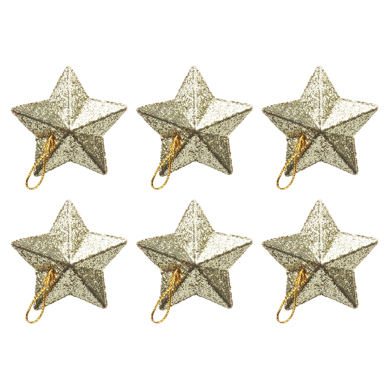 6pcs Glitter Pendant Star Christmas Tree Hanging Decorations Xmas Ornament Plastic Wedding Birthday Festive Party Ceiling