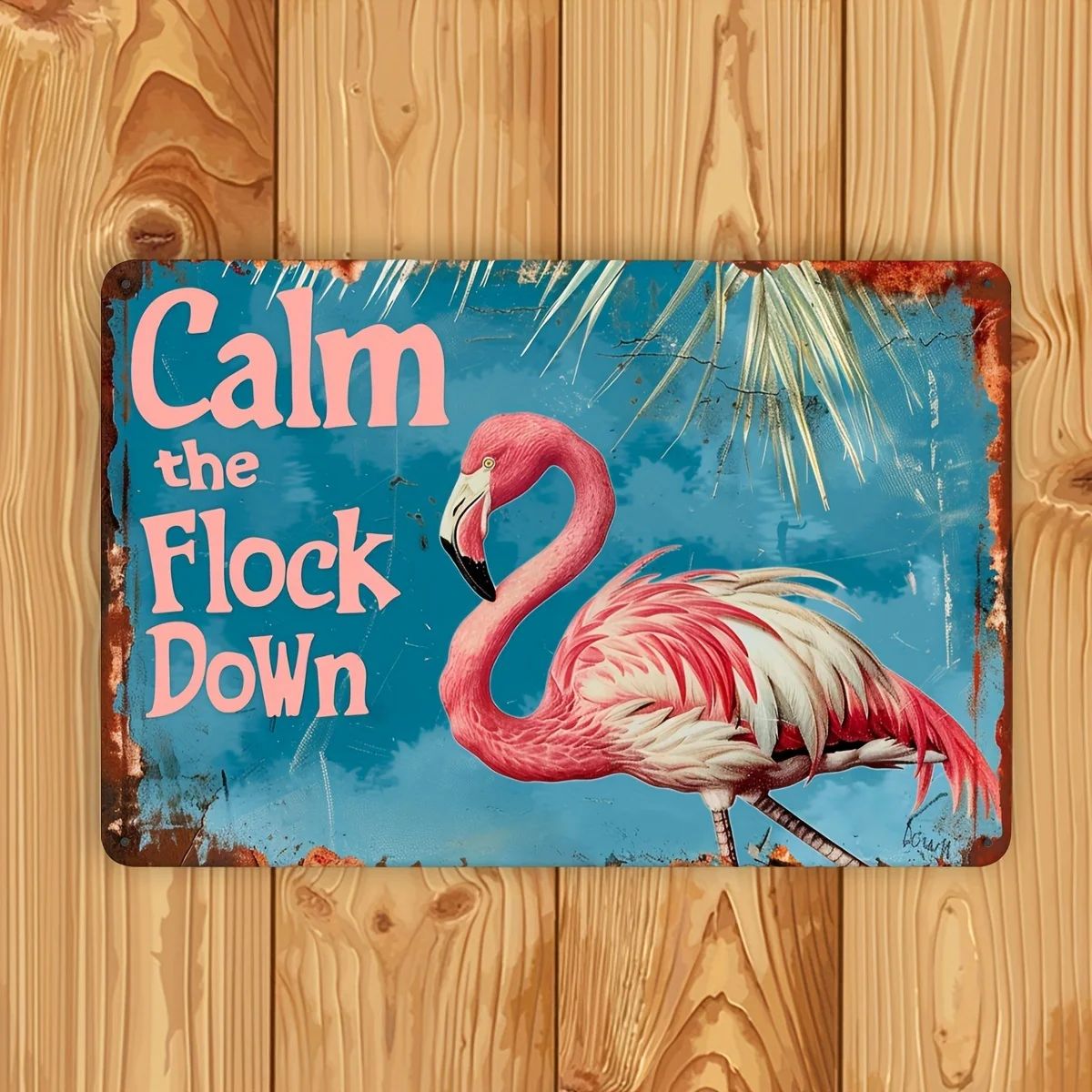 Vintage Flamingo Metal Wall Art Sign -  Rustic Iron 