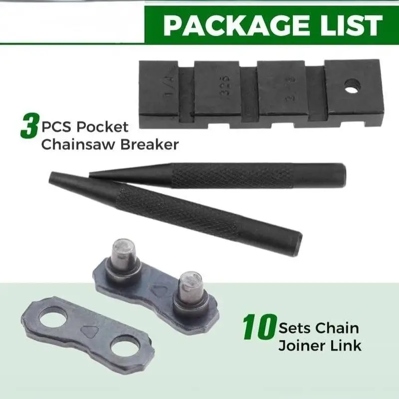 3PCS Pocket Chainsaw Breaker Chain Saw Repairing Mending Tool Set With 10 Sets 0.325in Chainsaw Chain Joiner Link Repair