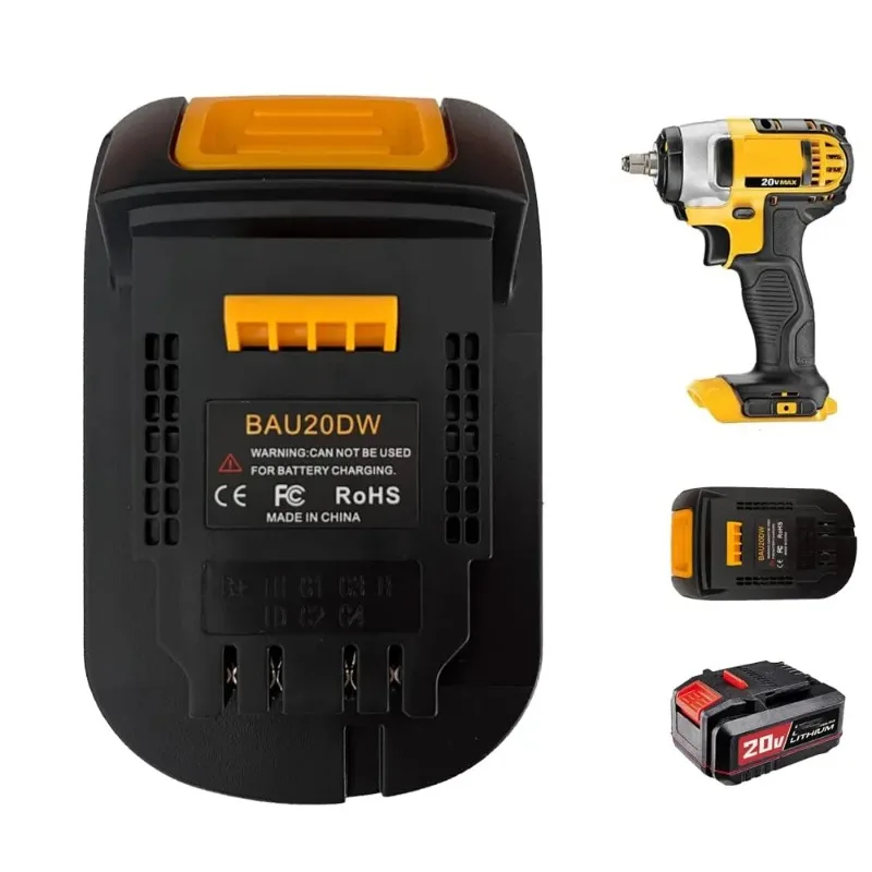 

ALASICKA BAU20DW Battery Adapter Converter for Bauer 20V Hyper Max Lithium Batteries Convert To for Dewalt 20V Power Tools Use