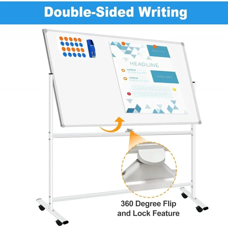 Double-Sided Mobile Whiteboard 48 x 36, Rolling Magnetic Whiteboard with Stands, Dry Erase Board with Stand Whiteboard on Wheels