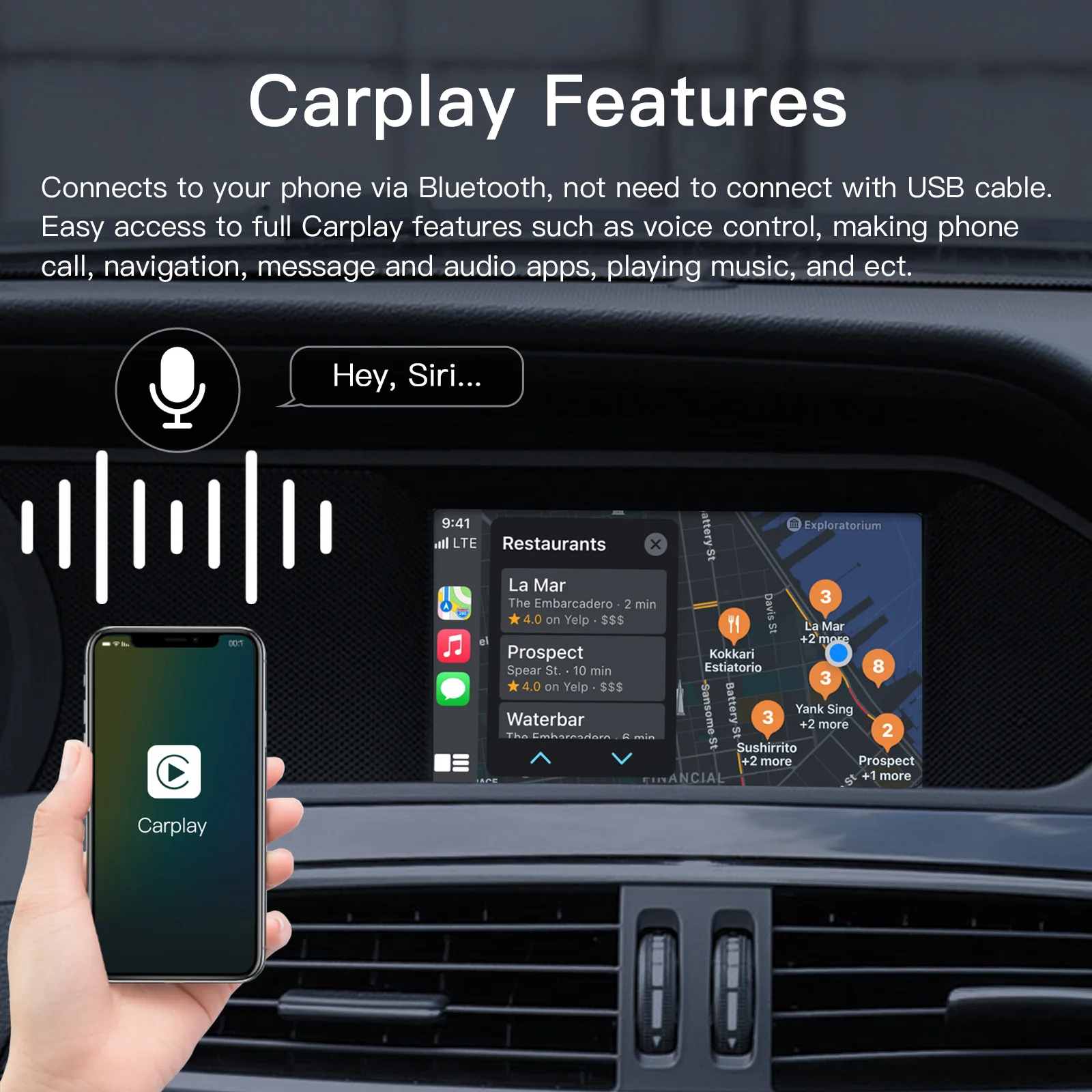 CARABC Carplay inalámbrico para coche, módulo de navegación automática, compatible con Mercedes Benz A, B, C, E, CLA, GLA, GLK, ML, Sprinter, NTG4.5