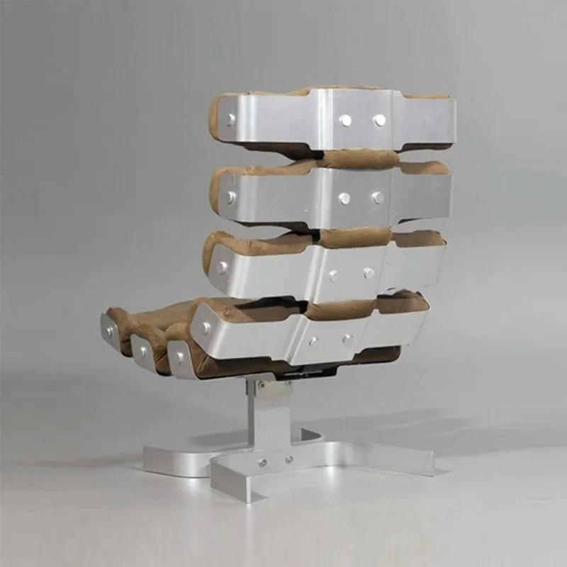 Nordic simple leather art coffee color ribs back leisure chair high-end villa hotel living room model room single chair