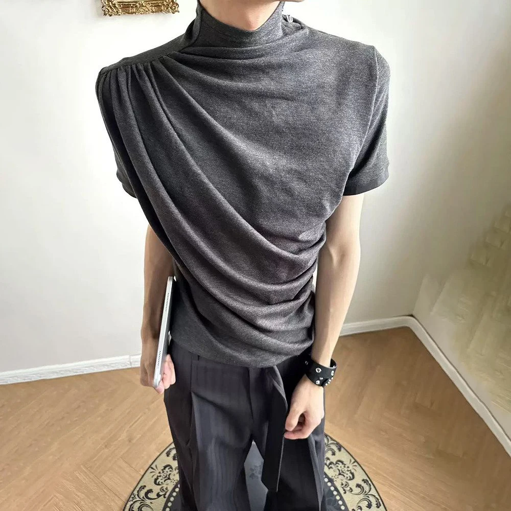 Mens Y2k Pleated Stacked Niche T-Shirt Summer Streetwear Fashion Youth Outdoor Niche Nightclub Short-Sleeve Top Men'S Wear 2026
