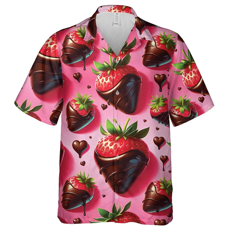 

3D Printed Love Snacks Cake Shirts For Men Clothes Donuts Chocolate Lover Beach Shirt Casual Short Sleeve Couple Hawaiian Shirts