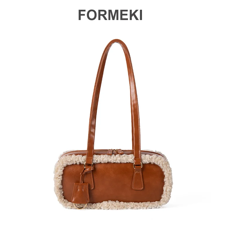 Formeki Woemn Bag 2024 Autumn Winter New Retro Fluffy Shoulder Bag Female Niche Design Plush Handbag