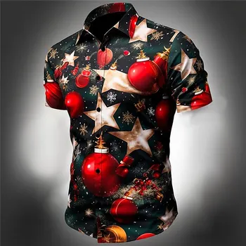남성용 크리스마스 셔츠, 산타 클로스 프린트 반팔 상의, 축제 캐주얼 유니섹스 의류, 루즈 오버사이즈 블라우스 2024