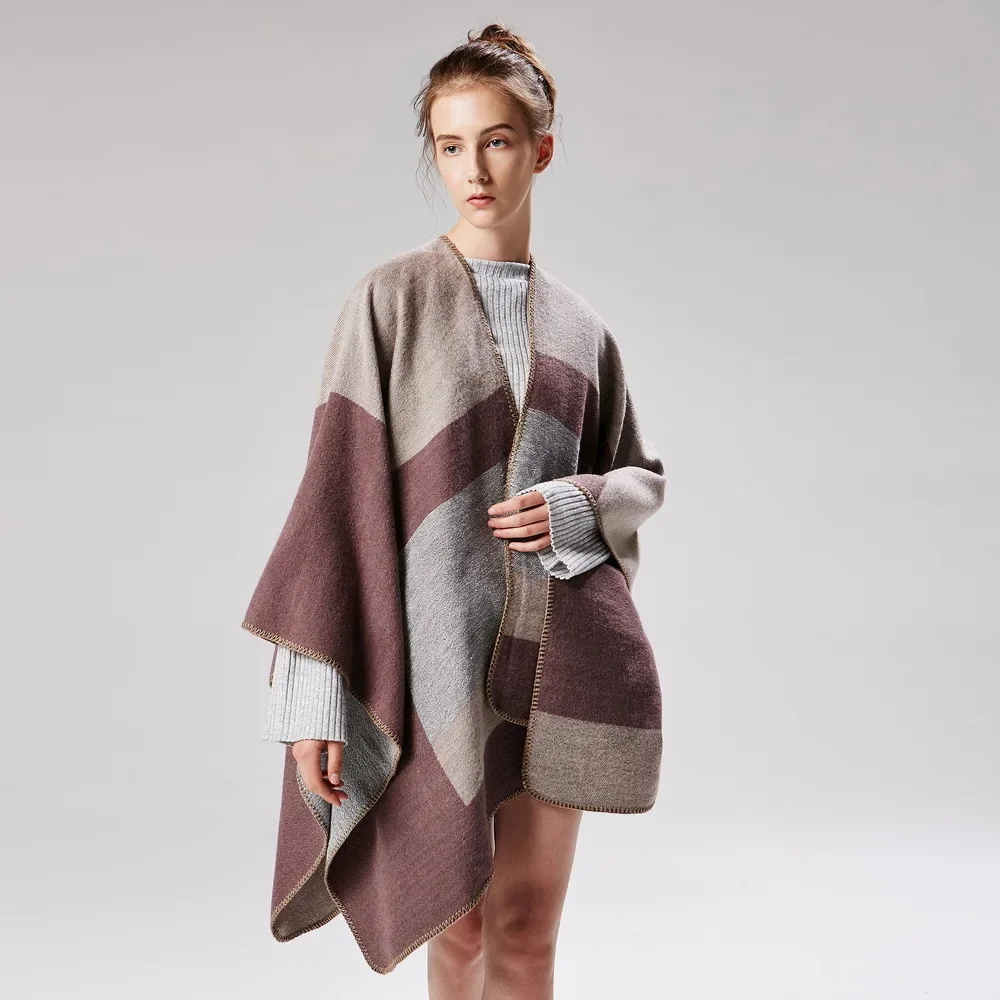 European  American Street Women Jacquard Silver Shawl Autumn Winter Scarf  Lengthened Thickened Cloak Ponchos Capes